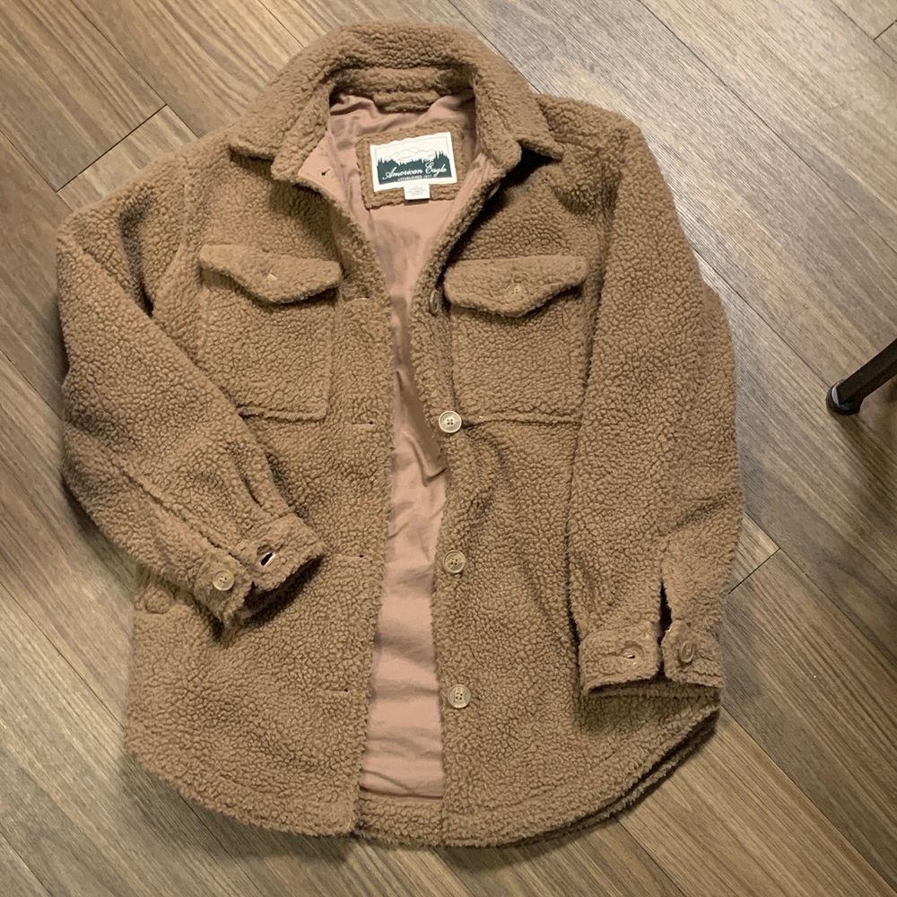 Lauren Ralph Lauren Camel Sherpa Button-Front Shacket